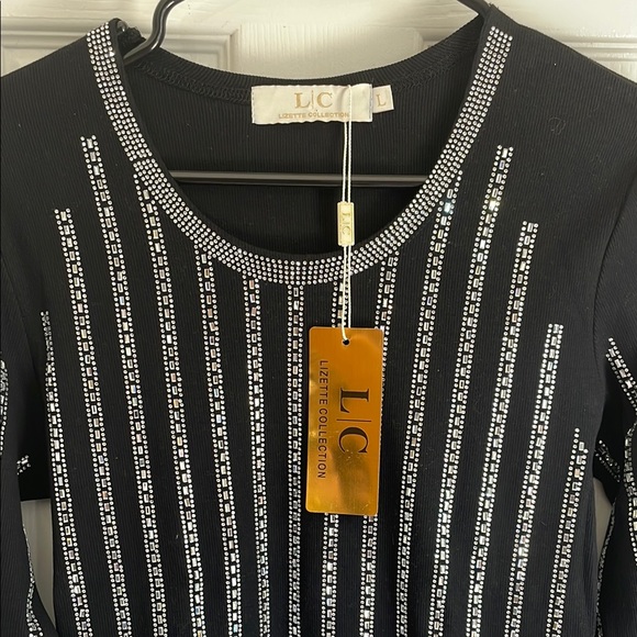 Silver and Black Embellished Fitted Long Sleeve Blouse - Picture 2 of 3